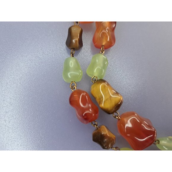Vintage Signed LES BERNARD   Nat Stone Necklace Tigers Eye Jade Carnelian 36 in - Picture 6 of 9